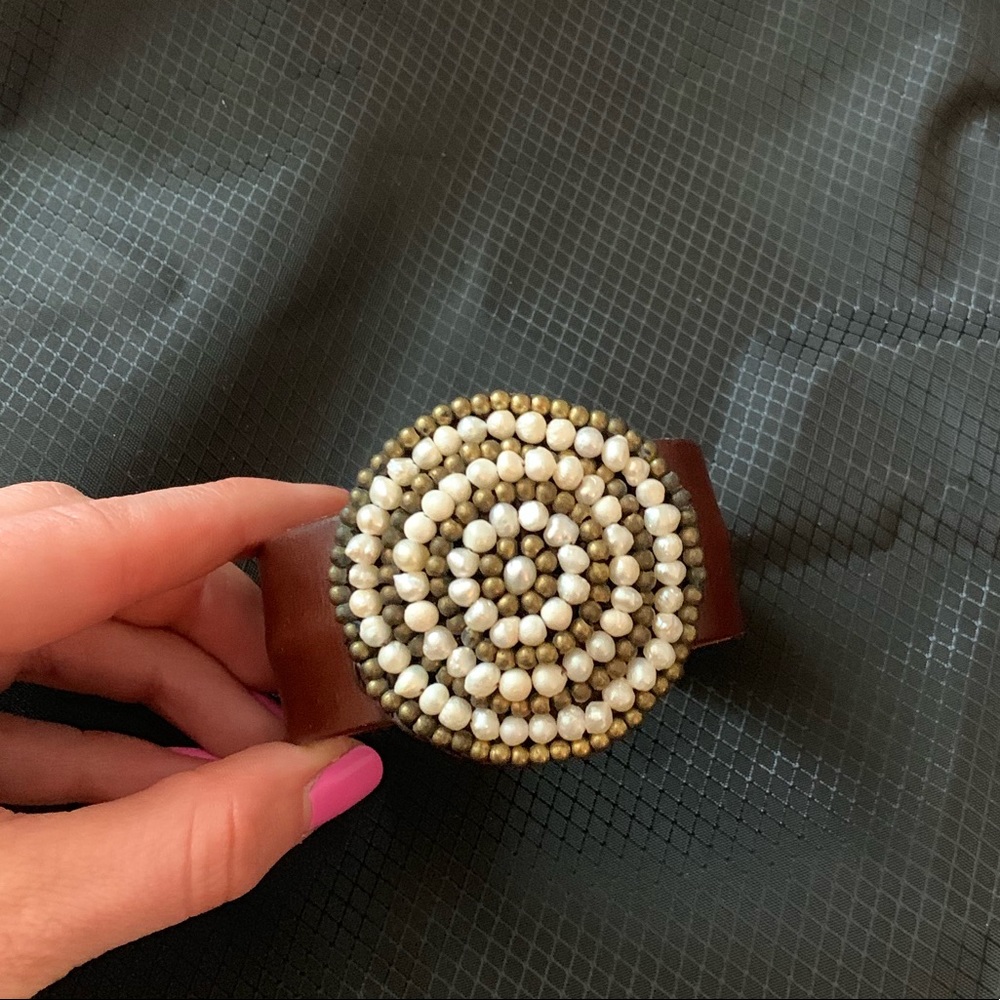 Leather and pearl bangle